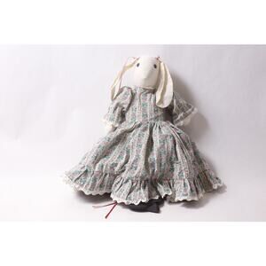 Topsy-Turvy Country Bunny Rag Doll in Floral Dress White Black ~ 260302-WH 111